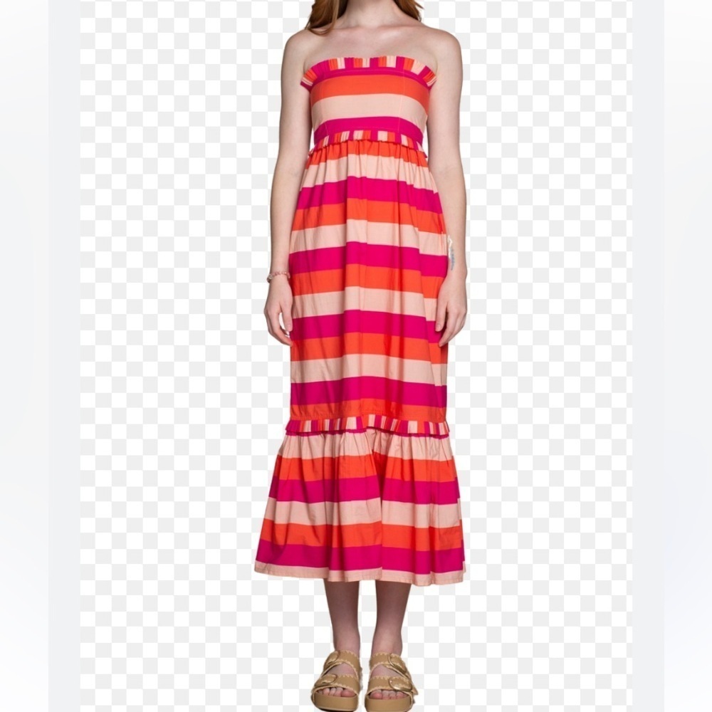 OLIVIA JAMES THE LABEL JANE DRESS PINK STRIPE STRAPLESS MAXI DRESS XS